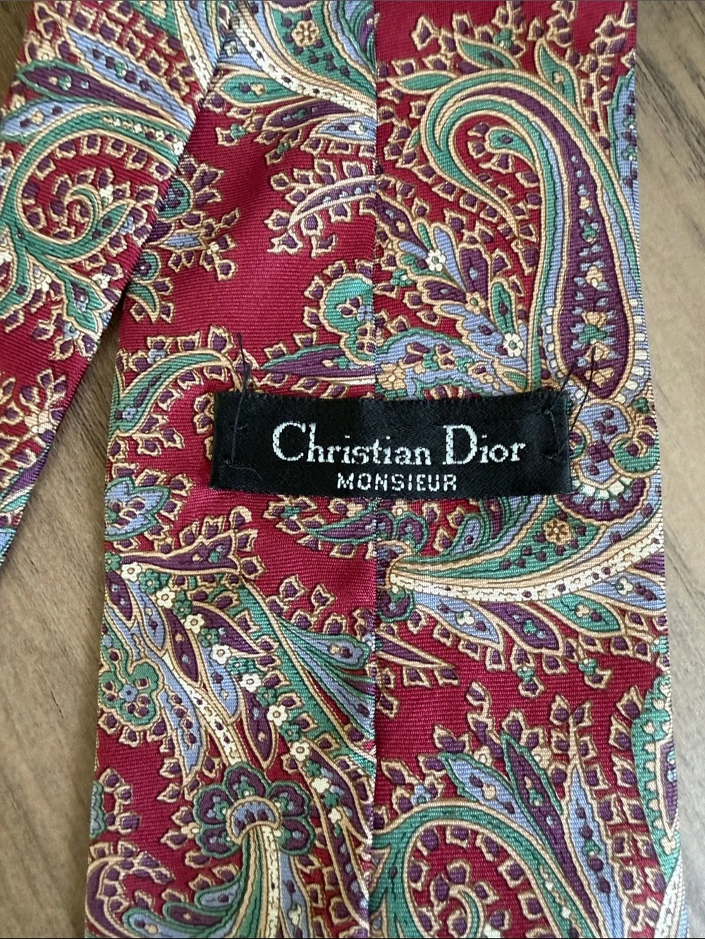Dior Burgundy Paisley Silk Tie with Blue and Green Accents